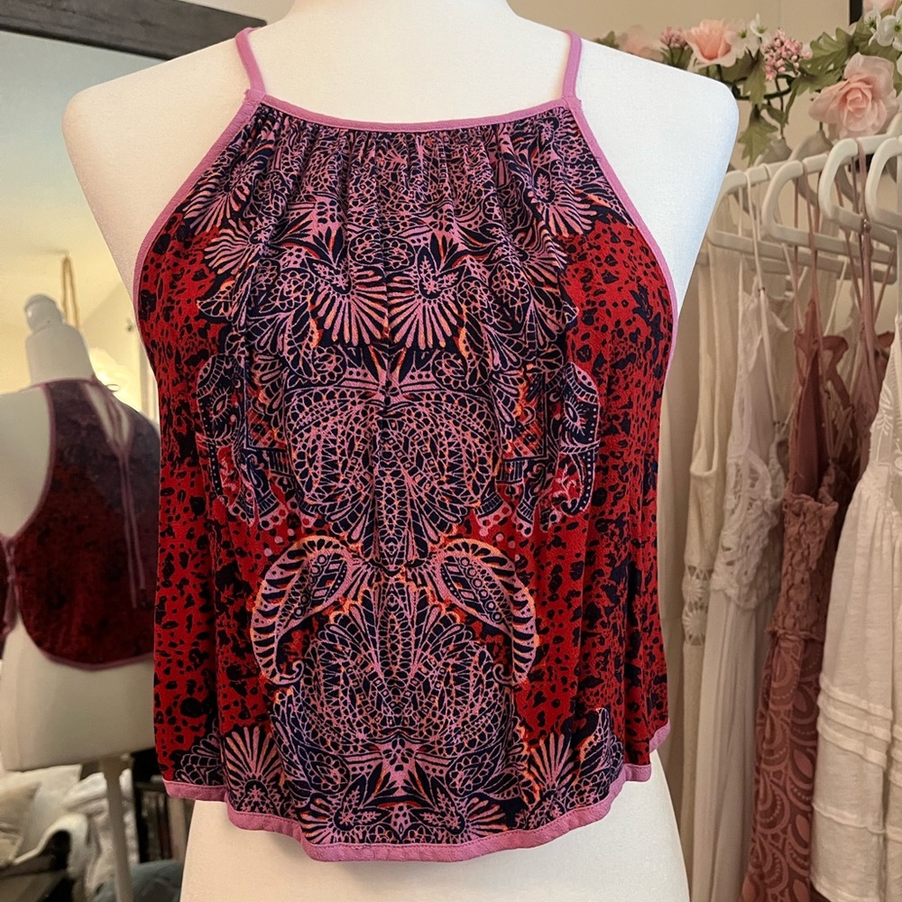 Free People paisley floral crop tank top blouse size XS